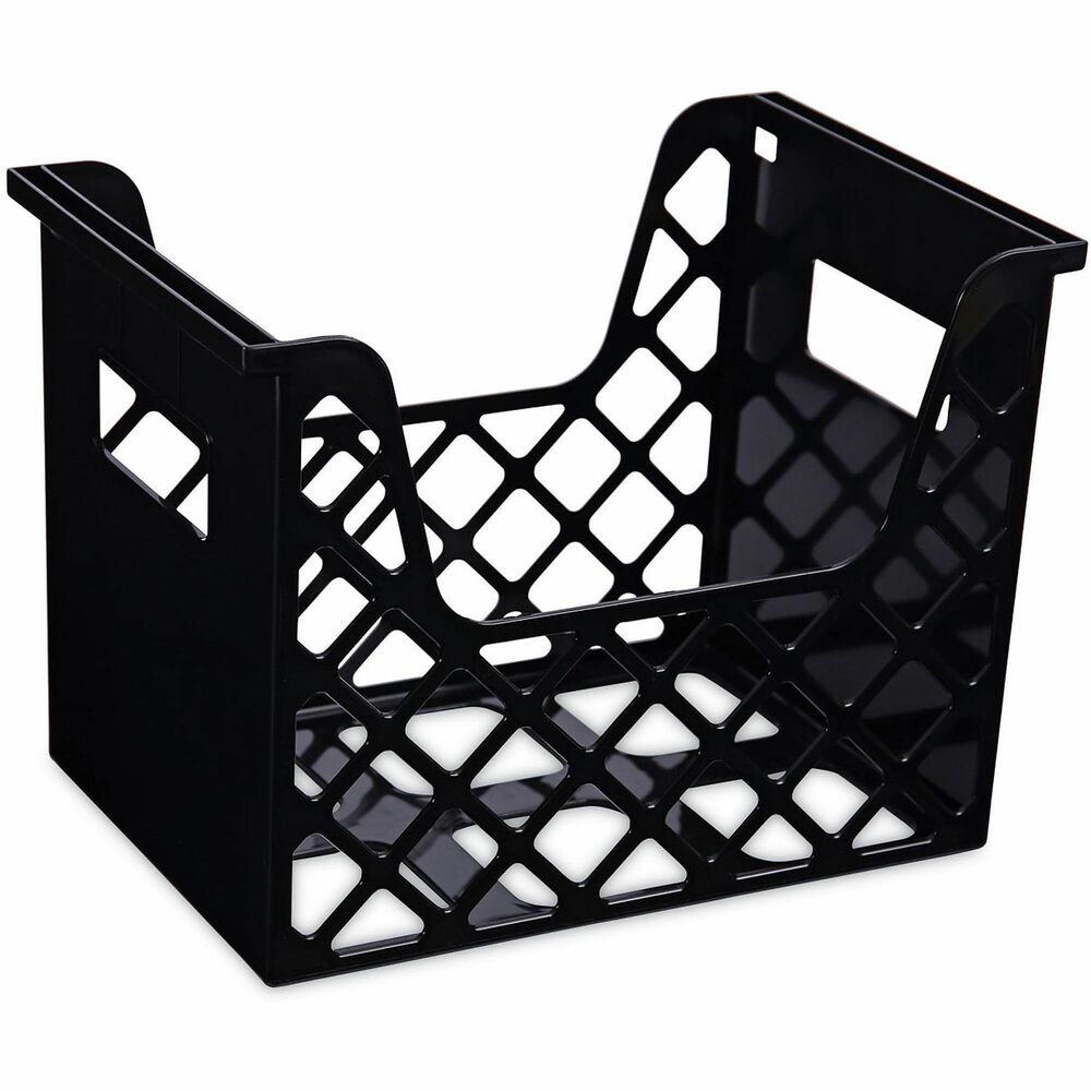 UNV08123 - Conveniently store, view, and retrieve files from your desk, tabletop, or floor. Keep a neater workspace by removing the clutter and storing files upright. The convenient step-up inserts allow you to stack in tiers, making it easier to locate the file you need and put it back in its place. Constructed of sturdy, black plastic. Built-in handles are ideal for storage and transport.