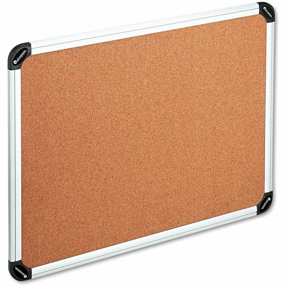 UNV43714 - Resilient natural cork is self-healing for long-lasting performance. Dense fiberboard backing adds durability. Smooth aluminum frame with black-plastic corner accents. Mounts vertically or horizontally.