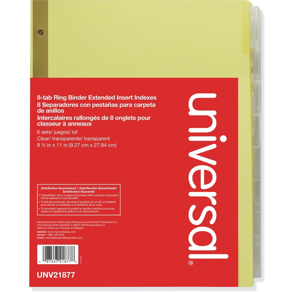 UNV21877 - Keep larger binder files organized with a three-hole punched, separation sheets with extra-long tab inserts for longer titles. The tab folders are constructed with a double-sided gold Mylar reinforced binding edge. Built with enhanced durability to prevent tear out. The built-in holes eliminate the need for a hole punch and ensure the tabs line up perfectly. Great for organizing large files, notes, chapters, and sections within larger binder files.