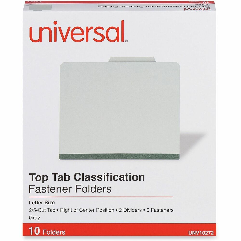 UNV10272 - Protect your paperwork with moisture-resistant classification folders. The multiple fasteners and dividers allow you to create subcategories for home or office filing. Customized filing allows you to simply sort and seek paperwork by subject or document type. 2/5-cut tabs with dividers provide space for labeling and easy file identification. Folders are built with heavyweight paper construction to withstand repeated use.