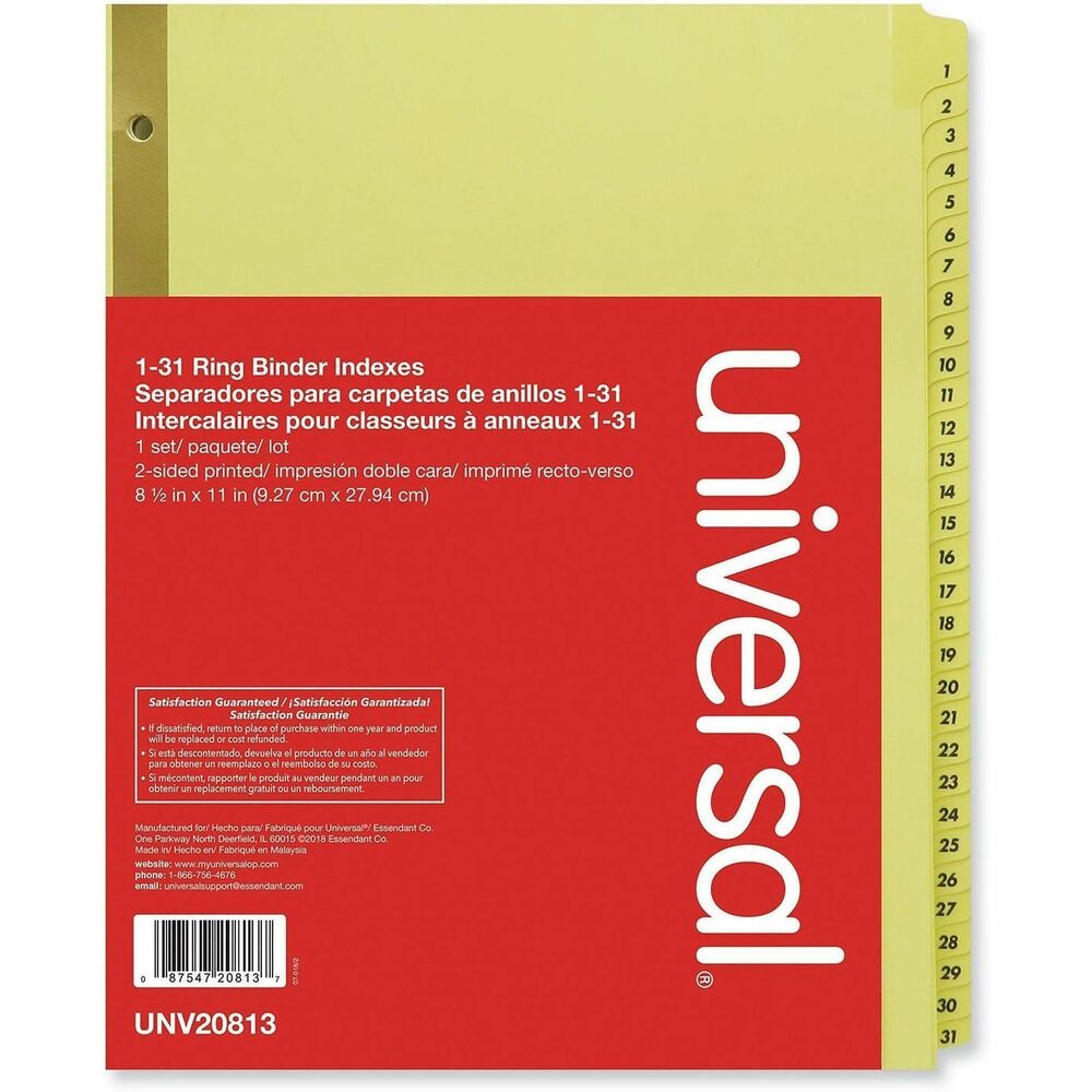 UNV20813 - These deluxe preprinted plastic coated tab dividers come reinforced with binding and plastic coated tabs, ensuring duability when using. Preprinted titles save you time, no need to write and organize them yourself. Comes equipped with three-hole punches for use in standard ring binders. Perfect for use in office, work, school, home and more.