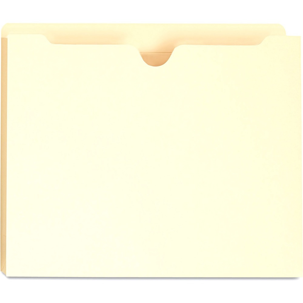 UNV73500 - Great for taking files out of the office. Full-height side gusset keeps materials from slipping out. Back tab is 1/2" higher than front for indexing. Thumb cut for easy access. Durable Manila construction.