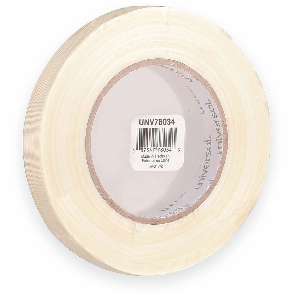 UNV78034 - This medium grade filament tape provides users with a medium strength BOPP film tape with fiberglass reinforcements. Aggressive solventless pressure-sensitive rubber/resin adhesive. Provides excellent adhesion to kraft carton bundling applications. Provides superior strength, making it resistant to tearing and stretching. Perfect for use in packaging, shipping, bundling, strapping and more.