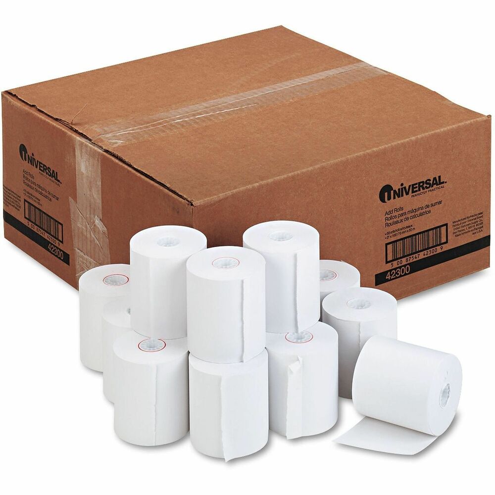 UNV42300 - These impact and inkjet bond paper rolls are designed for businesses requiring durable and professional-quality paper. Made from premium bond paper, they ensure longevity and a crisp appearance for permanent records. The lint-free design minimizes paper jams, while the near-end indicator provides timely alerts for roll replacement. With compatibility across various machines, these rolls are ideal for use in adding machines, calculators, cash registers and POS systems.