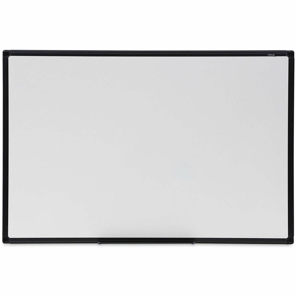 UNV43628 - Modern dry erase board with sleek black, heavy-duty frame. Smooth writing surface that's ideal for personal work areas to help keep schedules and tasks organized. Versatile board with four, rounded corners enables vertical and horizontal mounting with included hardware. Board wipes clean every time wipes clean with cloth, eraser, or dry erase wipes. Dry erase makers and erasers sold separately.