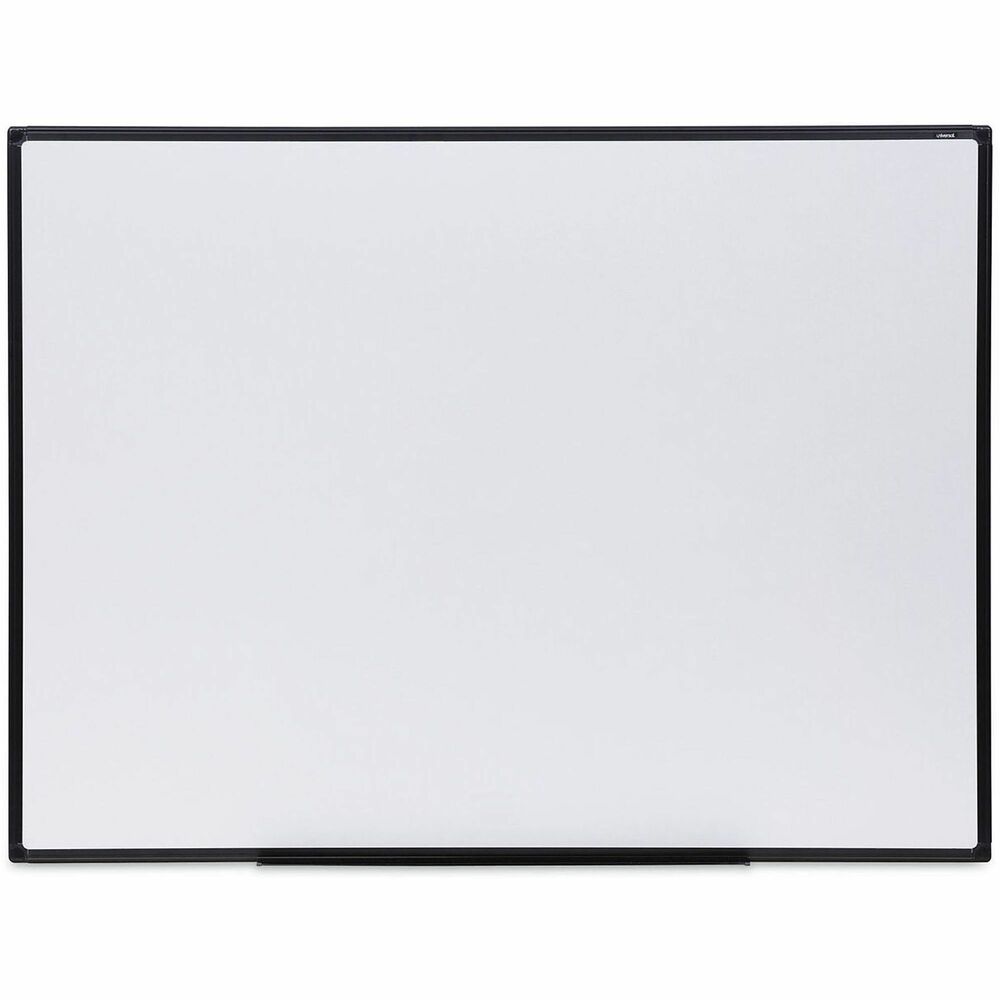 UNV43629 - Modern dry erase board with sleek black, heavy-duty frame. Smooth writing surface that's ideal for personal work areas to help keep schedules and tasks organized. Versatile board with four, rounded corners enables vertical and horizontal mounting with included hardware. Board wipes clean every time wipes clean with cloth, eraser, or dry erase wipes. Dry erase makers and erasers sold separately.