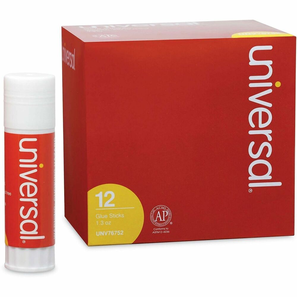 UNV76752 - Universal Glue Stick is a washable and acid-free glue that comes in a convenient and easy-to-use stick. Great for use on paper, cardboard, photos, and fabric. The solid glue dries clear and wrinkle-free, making it ideal for archival materials. Great for use in schools, day cares, and craft projects. Less mess than liquid glue and washes easily off hands and clothes.