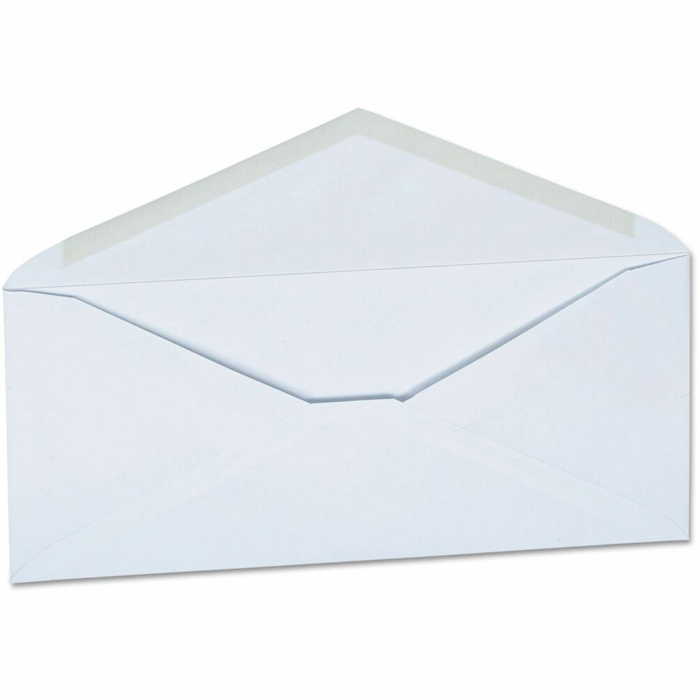 UNV36319 - This business envelope is designed for professional correspondence, featuring construction that offers a clean and professional appearance. The gummed closure ensures secure sealing, keeping contents safe during transit. Comfortably accommodates standard-sized documents. Crafted from 24 lb white wove paper stock, it provides a crisp, professional look suitable for various business applications.
