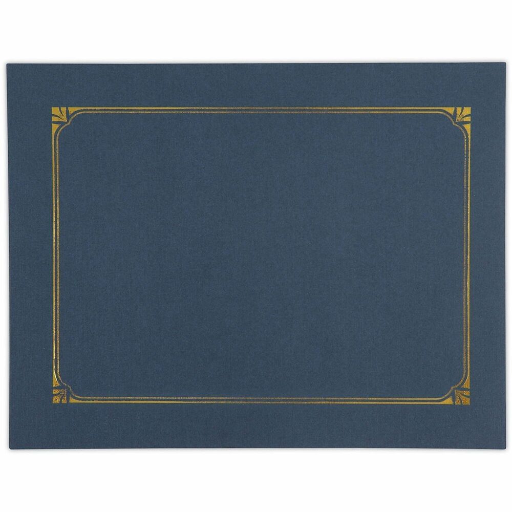 UNV76897 - This premium document cover provides an elegant touch to any certificate or award presentation. The heavy-duty cover features a linen textured finish and a gold foil border design for a classic and elegant look. Includes die-cut tabbing to hold 8.5" x 11" , 8" x 10" and A4 certificates. Includes link to create custom award certificates. Overall size is 125" x 9.75".