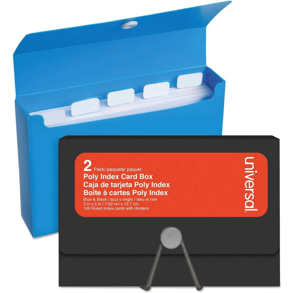UNV47304 - Durable polypropylene card box protects and holds index cards in order. Includes poly dividers to keep your index cards organized. Holds up to 100 index cards.