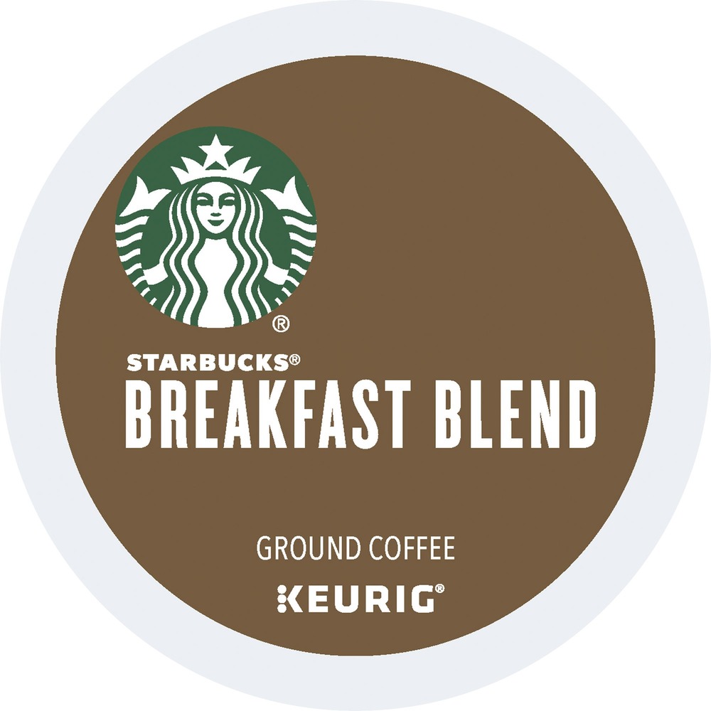 SBK12433992 - Starbucks Breakfast Blend offers a medium-roast coffee with a bold taste. This 100 percent Arabica coffee is made from a gathering of Latin American beans chosen for their sparkling flavor. These beans are roasted a little lighter than usual so the flavor is lighter-bodied and milder. Whether your cup is half full or half empty, it's all good. Easy-to-use K-cups are designed for brewing a single cup of coffee in Keurig coffee brewers.