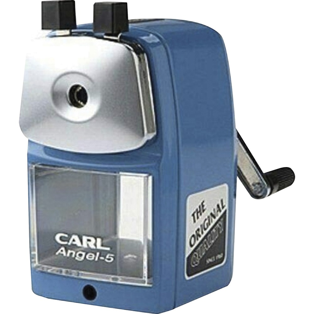 CUI19016 - Perfect for school, home and office, the Angel-5 Royal Pencil Sharpener smoothly sharpens 0.9mm or 0.5mm lead tips with a two-stage core function. The smooth manual operation with a crank handle is quiet and classroom-friendly. Carl's Angel 5 mechanism automatically draws pencil into the cutting chamber, producing a perfect point. Once the pencil is sharp, the Angel 5 unique design will not allow the pencil to oversharpen. Shavings fall into a transparent waste tray that is removable for easy emptying. Pencil sharpener is manufactured with double-steel thickness along with a long-lasting, aluminum die-cast, internal gear mechanism and a steel case. It includes a desk clamp mount to fix it on your worksurface. Rubber feet grip base protects your desktop.