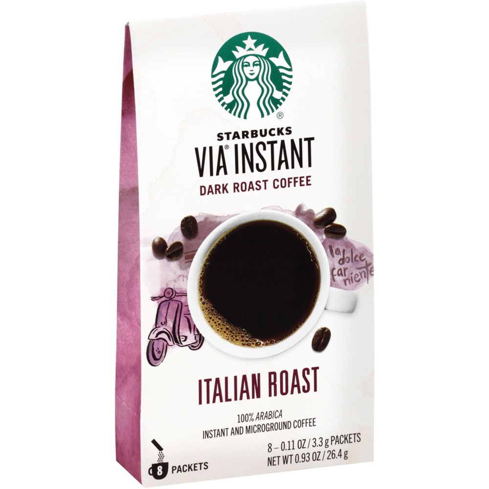 SBK12407838 - VIA Ready Brew Italian Roast Coffee delivers a bold, full-bodied cup of instant coffee that you can enjoy anywhere. Simply open the single-serve packet, mix with hot water, let coffee brew for 10 seconds and stir. Proprietary, all-natural process microgrinds the coffee in a way that preserves all of the essential oils and flavor. 100 percent Colombian arabica coffee offers a bold and roasty-sweet Italian Roast flavor.