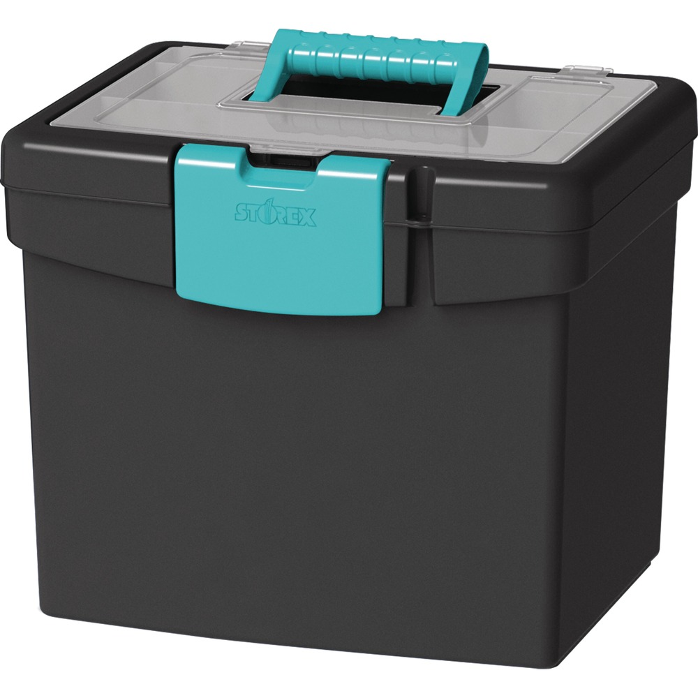 STX61414B02C - File storage box features an extra-large storage lid that keeps a wide selection of supplies easily accessible. Secure clamping latch ensures that the lid stays tightly closed. Locking hole allows you to attach a padlock (sold separately) for extra security. Sturdy handle provides a secure grip to easily transport your supplies. File storage box is designed for letter-size hanging files.