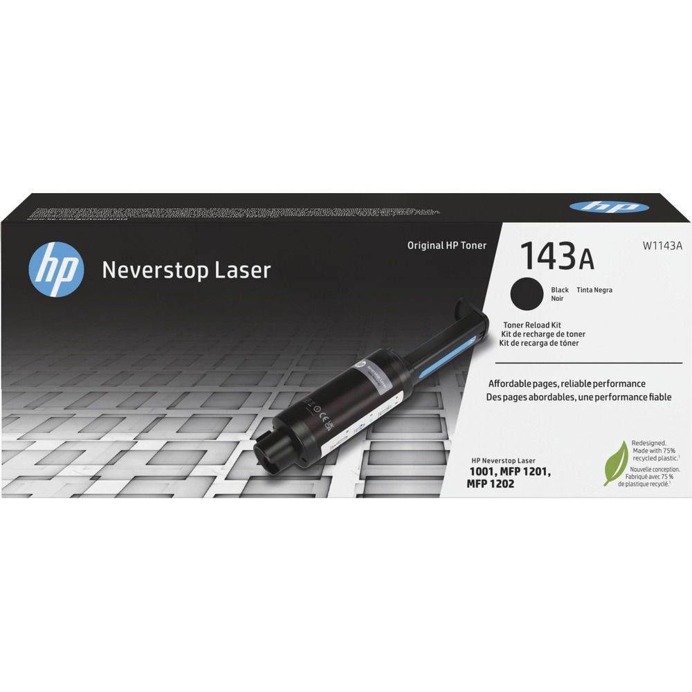 HEWW1143A - HP Original Neverstop Toner Reload Kit lets you print thousands of high-quality laser pages cartridge-free with HP's unique and easy-to-use toner reload system. Each kit is designed specifically for HP Neverstop Laser MFP 1202w, MFP1202nw and Neverstop Laser 1001nw (SFP). Kit yields approximately 2,500 pages so you don't need to reload frequently. Print page after page without worrying about replenishing toner When the printer panel tells you when to reload, quickly and easily reload toner levels in 15 seconds - no mess, no stress. Printing is reliable with HP toner, formulated specifically for your HP laser printer for high-quality results. More from the Manufacturer