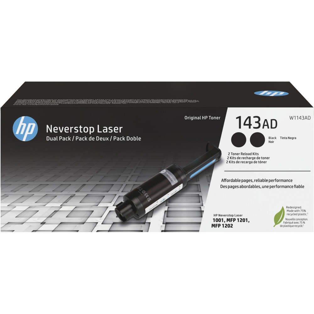 HEWW1143AD - HP Original Neverstop Toner Reload Kit lets you print thousands of high-quality laser pages cartridge-free with HP's unique and easy-to-use toner reload system. Each kit is designed specifically for HP Neverstop Laser MFP 1202w, MFP1202nw and Neverstop Laser 1001nw (SFP). Kit yields approximately 2,500 pages so you don't need to reload frequently. Print page after page without worrying about replenishing toner When the printer panel tells you when to reload, quickly and easily reload toner levels in 15 seconds - no mess, no stress. Printing is reliable with HP toner, formulated specifically for your HP laser printer for high-quality results. More from the Manufacturer