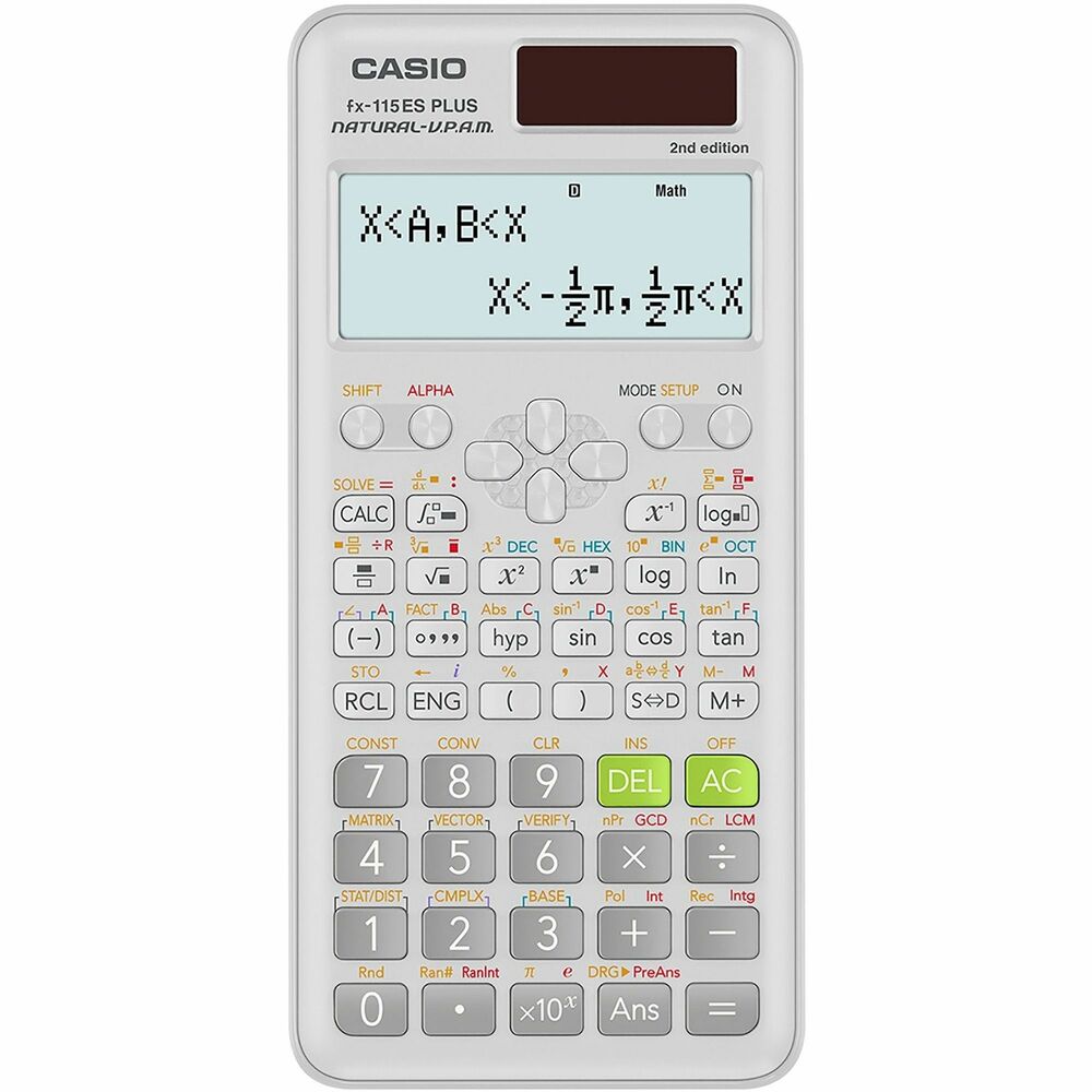 CSOFX115ESPLUS2 - Advanced scientific calculator features Natural Textbook Display technology to show your mathematical expressions exactly as they appear in the textbook. Protective hard case keeps the calculator from being damaged while traveling. Calculator is powered by solar power and features a battery backup supply. Calculator is designed to be the perfect choice for students learning trigonometry, statistics, Algebra I and II, calculus, engineering, physics and more.