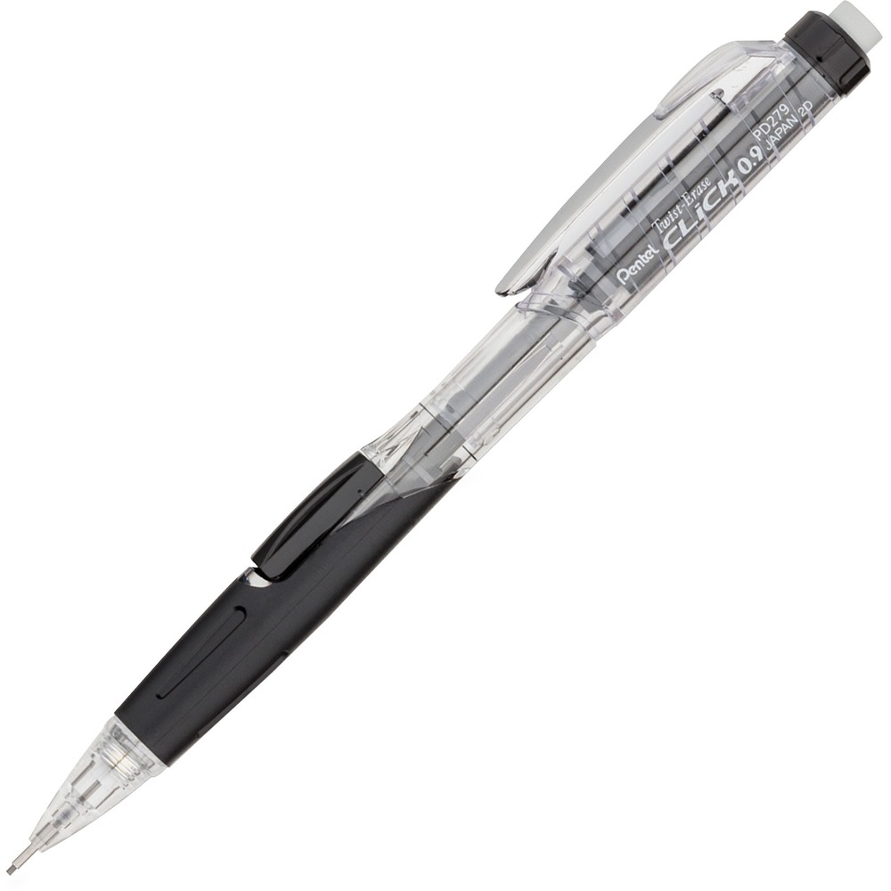 PENPD279TABX - Mechanical pencil features a tinted barrel to let you monitor lead supply at a glance. Extra-long, nonabrasive, twist-up E10 eraser comes in handy when making corrections. Smooth, latex-free Comfort-Zone grip provides extended writing comfort. Stylish, metal pocket clip is convenient when going about your day-to-day routine. Convenient side button allows the 0.9mm lead to advance effortlessly without changing hand position. HB lead inside is equivalent to a No. 2 wooden pencil and scans on standardized tests. Twist Erase Click Mechanical Pencil is refillable with Pentel Super Hi-Polymer Lead and E10 jumbo refill eraser.