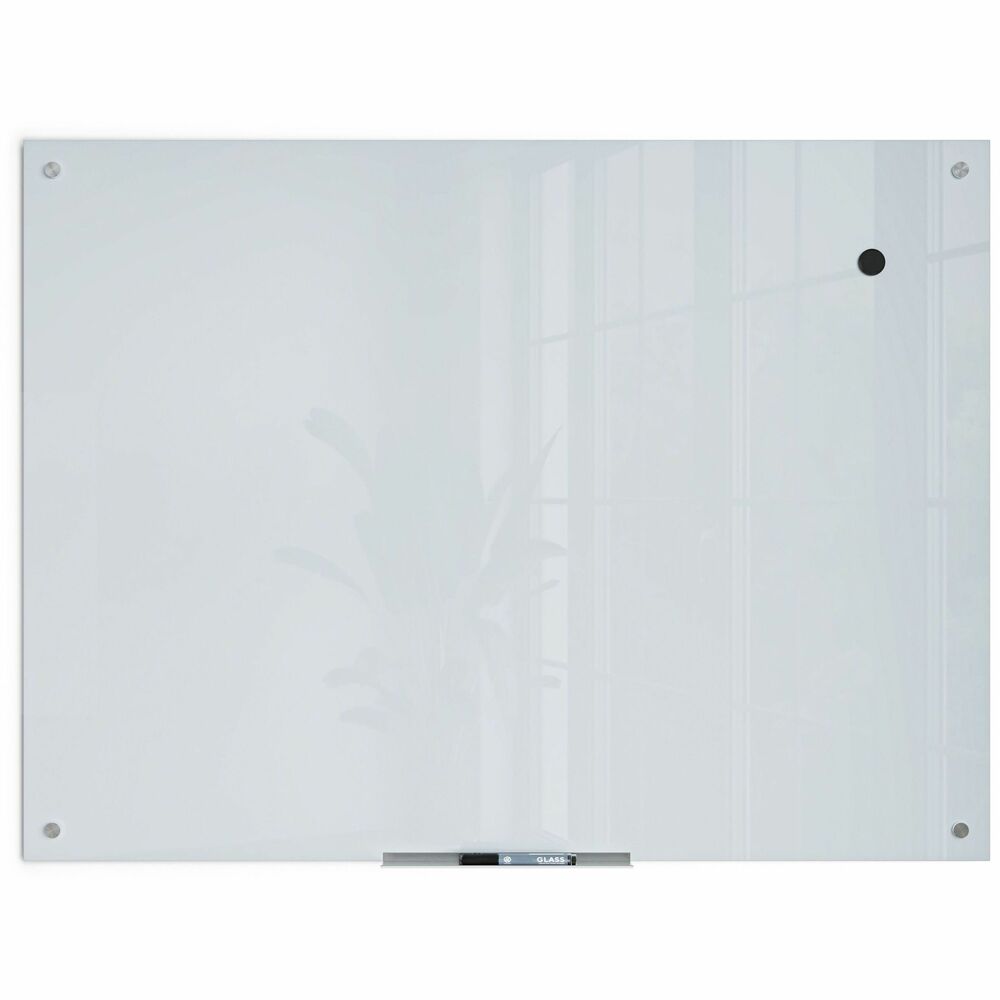 UBR2299U0001 - White Frosted Magnetic Glass Dry-Erase Board is a perfect, functional solution for frequent and heavy-use areas in your office, classroom, home or commercial space. Clean, contemporary, frameless design adds a touch of subtle style to your wall. Modern, frameless feature lets you hang multiple glass boards adjacent to each other to expand the writing surface, fitting your custom space needs. Premium, magnetic, ultimate, glass writing surface never stains or ghosts. All ink erases easily with a simple eraser. Glass surface continuously outperforms traditional melamine and painted-steel, dry-erase writing surfaces. After continuous use, clean occasionally with any spray or wet wipes (none included) made for dry-erase boards. Magnetic surface works with High Energy Rare Earth Magnets (none included). For safety, this board is made from tempered glass. Actual measurements of the board surface are 47" wide x 35" high.