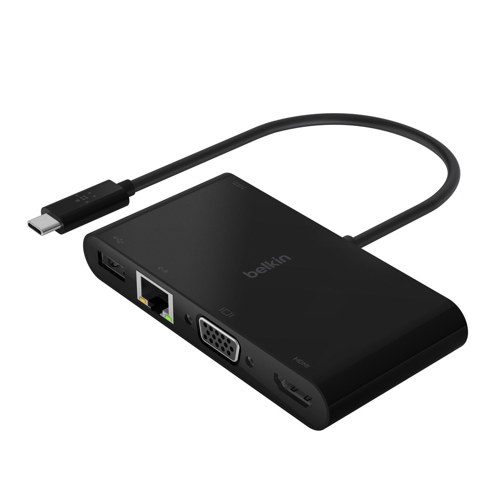 BLKAVC004BKBL - Keep watching and stay charged with a multimedia adapter that enables up to 100 watts of passthrough power. The five-port adapter supports Gigabit Ethernet, USB-A 3.0, VGA, 4K HDMI and data transfer through USB-C, making it the perfect tool in meetings, auditoriums, classrooms and more. Plug-and-play technology is compatible with Mac and Windows laptops and USB-C devices. A dedicated, tethered USB-C cable anchors your adapter and provides seamless compatibility with your devices.