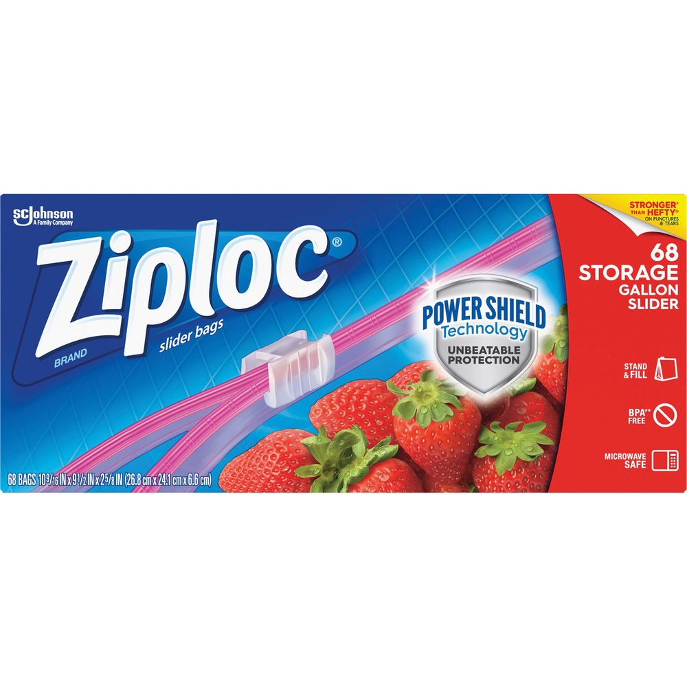SJN316489 - Storage bags feature a slider closure with a Smart Zip seal that lets you hear the bags close so you can feel confident your food is protected. Expandable bottom creates a flat base for easy filling even with liquids. Filled bags stand side by side in most refrigerators, freezers and pantries. Microwavable design makes it easy defrost and reheat foods. Gallon-size storage bags are perfect for bulky items, foods, supplies and more.