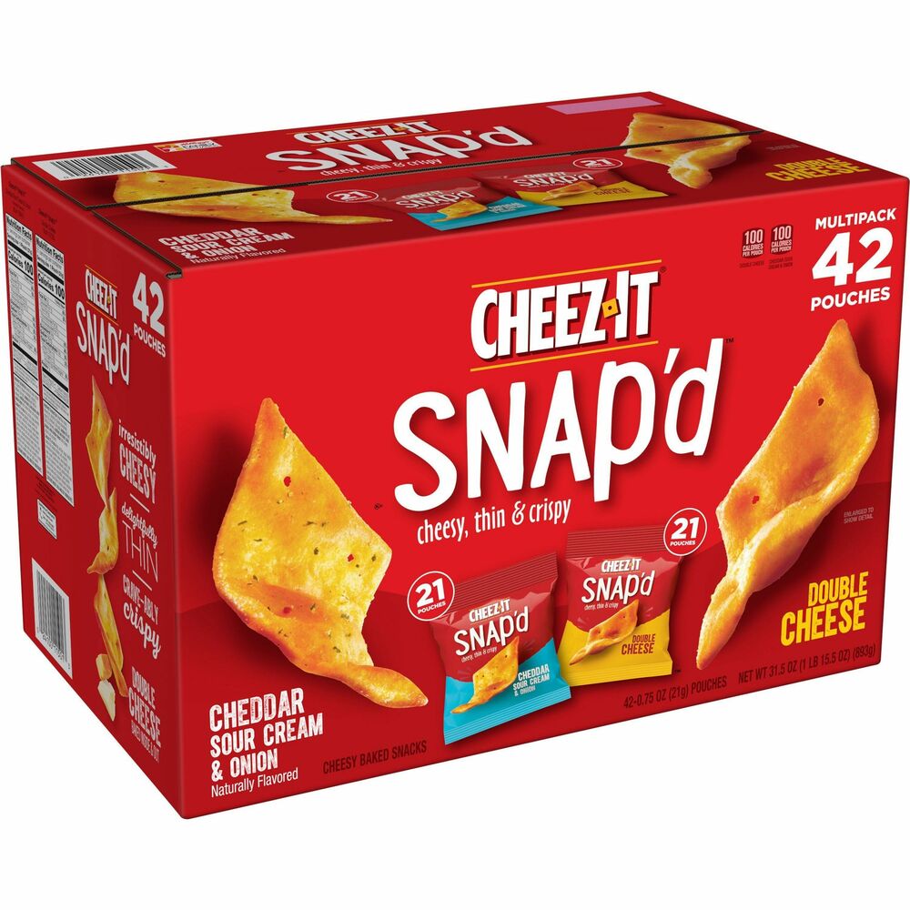 KEB11500 - Baked snacks variety pack offer two different flavors to make snack time more fun. Super-thin crackers are delightfully thin and irresistibly cheesy for a flavorful crunch in every bite. Double-cheese bags pack a double-cheesy punch that's made with 100 percent real cheese. Cheddar sour cream and onion bags offer a pop of tangy sour cream and onion flavor. Variety pack is perfect for improving office morale, impressing guests and more.