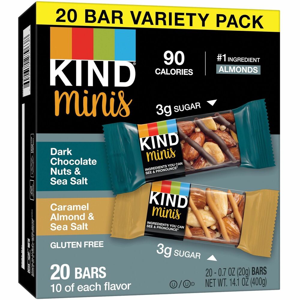 KND27964 - Variety pack offers two different flavors in miniature, 90-calorie bars to satisfy any sweet tooth with each sweet and salty bite. Non-GMO ingredients are cholesterol-free and do not contain hydrogenated oils. Individual packaging ensures complete freshness and allows you to take these treats with you on-the-go.