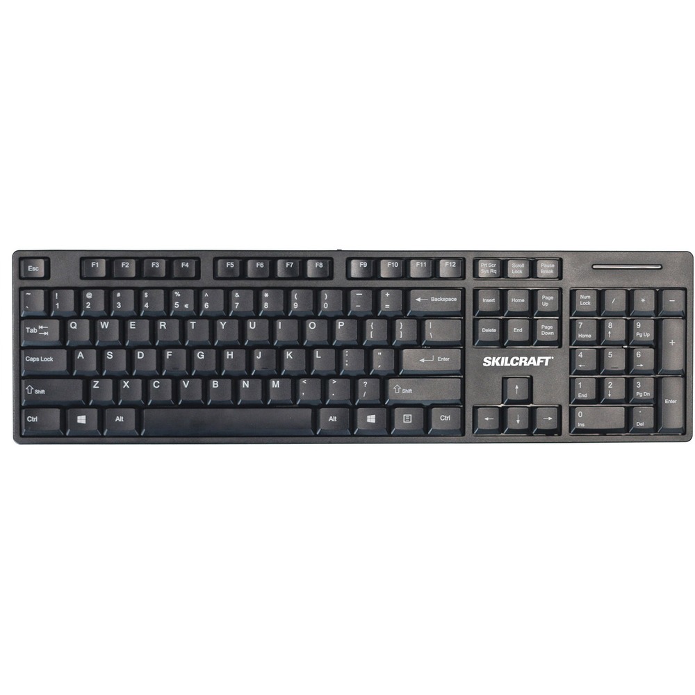 NSN6774742 - Spill-resistant, wired keyboard is perfect for those who prefer a keyboard larger than typical tablets or laptops. It features a sleek contemporary design that occupies less space on desktops and in travel bags. It includes a 104-key English/French standard layout, full-size F-keys and numeric keypad. Wide soft-touch keys improve keystroke accuracy while reducing typing noise. TAA-compliant keyboard requires no software to install. Simply connect the 60" USB cable to your PC or laptop and start typing. Keyboard is compatible with Windows 7, 8, 10, Vista, or XP; and Mac OS.