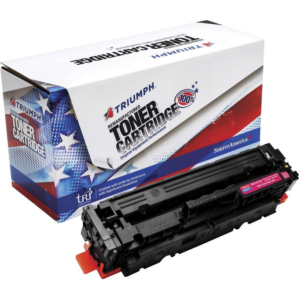 NSN6821652 - Remanufactured toner cartridge is designed for use in HP Color LaserJet Pro series M452dn, M452dw, M452nw; Color LaserJet Pro MFP M477fdw, M477fdn and M744fnw. AbilityOne toner provides strategic opportunities to address a variety of customer needs including significant savings, guaranteed performance, compliance with executive orders and free recycling solutions. Plus, every purchase creates jobs for people with disabilities. TAA-compliant cartridge is assembled in the U.S.A., made using 35 percent post-consumer content and meets ISO 14001 recycling standards. It yields approximately 2,300 pages.