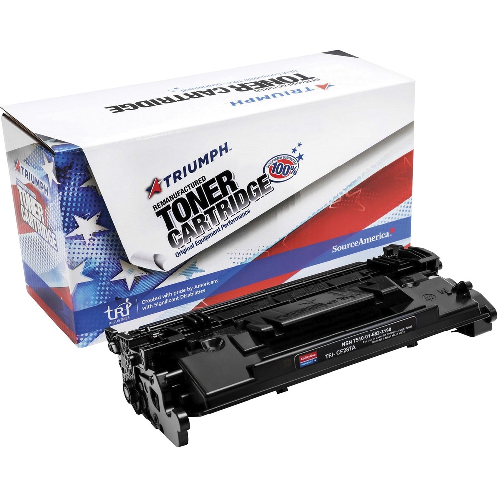NSN6822180 - Remanufactured toner cartridge is designed for use in HP LaserJet Enterprise M506dn, M506n, M506x; LaserJet MFP M527f, MFP 527dn; LaserJet Pro M501dn and LaserJet Enterprise flow MFP M527z. AbilityOne toner provides strategic opportunities to address a variety of customer needs including significant savings, guaranteed performance, compliance with executive orders and free recycling solutions. Plus, every purchase creates jobs for people with disabilities. TAA-compliant cartridge is assembled in the U.S.A., made using 35 percent post-consumer content and meets ISO 14001 recycling standards. It yields approximately 9,000 pages.