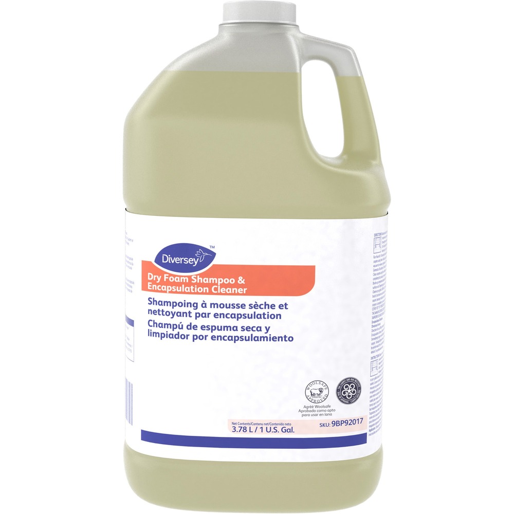 DVO9BP92017 - Dry foam shampoo/encapsulation cleaner features powerful detergents and solvents that encapsulate and strip soils from carpet fiber to remove deeply embedded soils. Fast-drying design dries in as little as 30 minutes to reduce the amount of downtime. Easy-to-use cleaner dries to a clear powder that can be easily vacuumed. Shampoo and cleaner leaves no tacky residue to prevent resoiling.