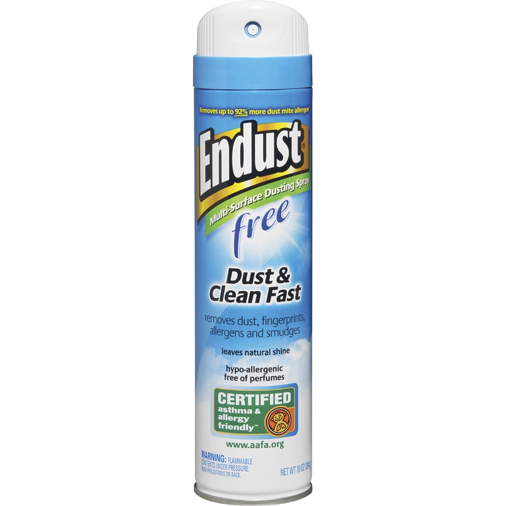 DVOCB507501 - Endust Free Hypoallergenic Dusting and Cleaning Spray features a hypoallergenic formula to remove at least 85 percent of allergens from hard surfaces with less irritating ingredients. It's also free of perfumes and fragrances to help prevent irritation from strong smells. Easy-to-use spray quickly and easily picks up dust and removes allergens, fingerprints and smudges from just about anywhere. Advanced solution removes up to 92 percent more dust mite allergens than dry dusting. Cleaner is certified asthma-friendly and allergy-friendly by the Asthma and Allergy Foundation of America.