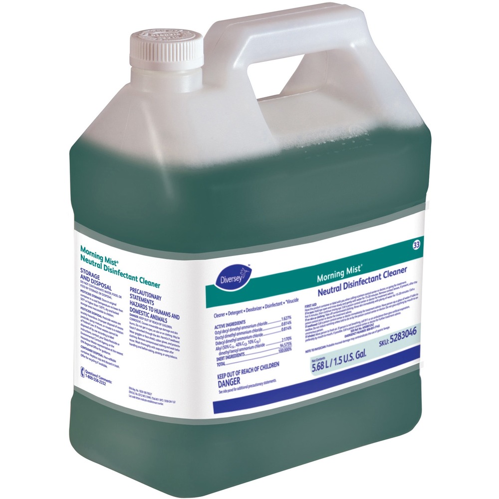 DVO5283046 - Quaternary-based, nonalkaline disinfectant offers excellent cleaning properties to efficiently clean larger areas. Hospital-use disinfectant with a 10-minute contact time meets bloodborne pathogen standards for decontaminating blood and bodily fluids. Disinfectant cleaner is a bactericidal and virucidal and kills MRSA and VRE. Disinfectant cleaner with a fresh scent is perfect for healthcare facilities, hotels, schools and restaurants.