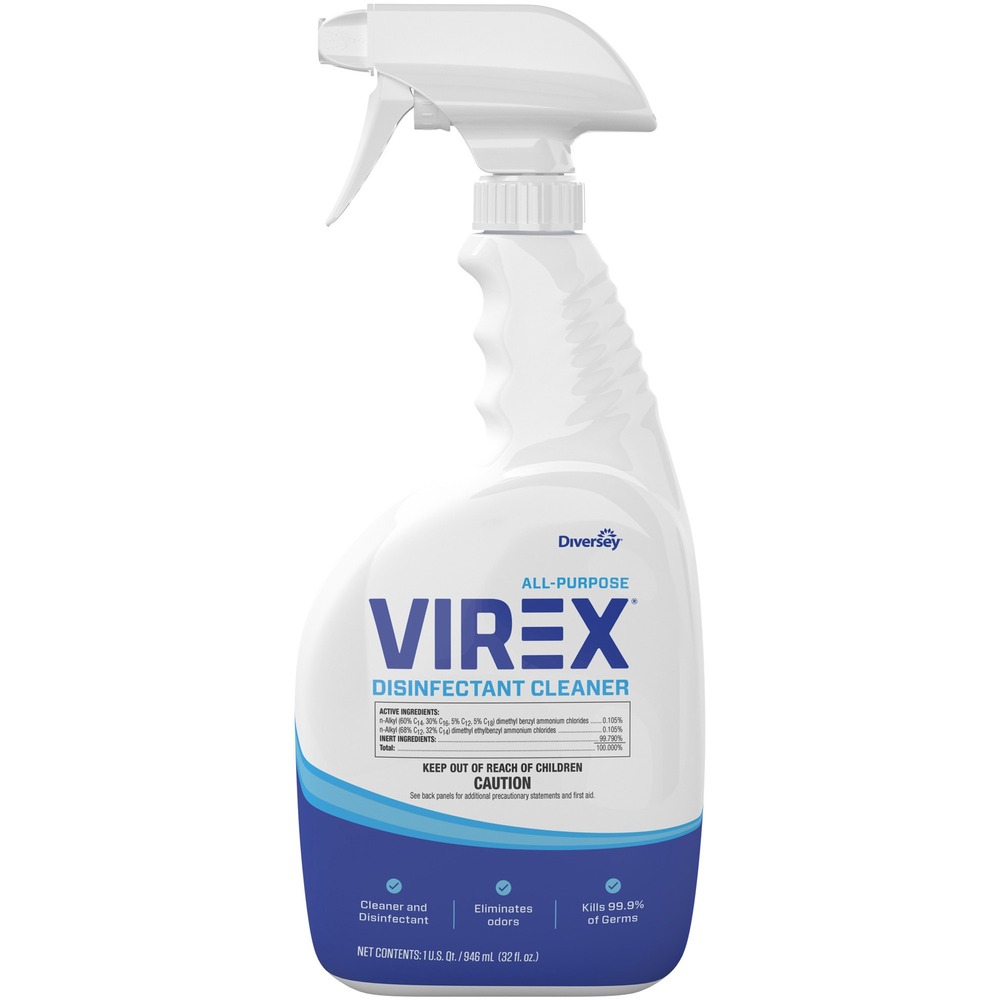 DVOCBD540533 - All-Purpose Virex Disinfectant Cleaner provides excellent cleaning and deodorizing in one step. It disinfects hard surfaces in 3 minutes. Broad-spectrum formula kills Norovirus, VRE and MRSA and many other microorganisms so it can be used in hospitals, nursing homes, schools, hotels and other facilities. As a deodorant, this ready-to-use cleaner with a citrus scent kills the organisms that cause odors and works as an odor counteractant to further eliminate odors not associated with bacteria. All-Purpose Virex Disinfectant Cleaner is also a bactericide, tuberculocide, virucide and fungicide. It meets bloodborne pathogen standards for decontaminating blood and body fluids. It can be applied with a mop, sponge or cloth.