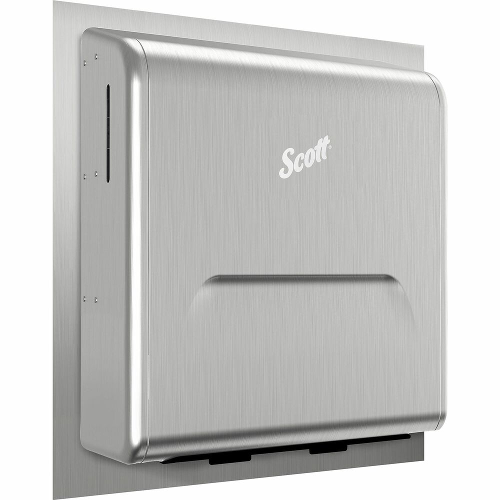 KCC43823 - Housing with trim panel is part of the Scott Pro Recessed Hard Roll Towel Dispenser. You must also purchase an innovative, internal dispensing module (electronic or manual) that plugs and play to give you the flexibility to build a dispenser customized to meet your requirements. This Stainless Steel Recessed Dispenser Housing when combined with an Electronic Module provides touchless technology with the bacteria-reducing benefits of drying with paper towels. Stainless steel housing gives your paper towel dispenser a sleek, look. The complete dispenser supports and promotes better hand and surface hygiene. This dispenser (31498) and the module (manual 31480 or electronic 31499) must be ordered separately. More from the Manufacturer