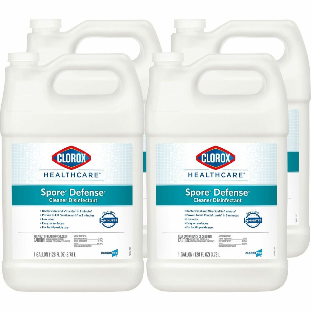 CLO32122CT - Clorox Healthcare Spore Defense is your low-odor, easy-on-surfaces cleaner/disinfectant for facility-wide use. It kills 45 microorganisms including C. difficile spores in 5 minutes and is bactericidal, virucidal and fungicidal in 1 minute. It kills many bacteria and envelops viruses, such as Bovine Viral Diarrhea Virus, Human Coronavirus, Measles and Mumps Virus, Hepatitis A Virus and more. This Spore Defense cleaner meets EPA criteria for use against SARS-CoV-2, the virus that causes COVID-19. One-step cleaner/disinfectant is compatible with a wide variety of surfaces including acrylic, chrome, aluminum, plastic, vinyl, glazed porcelain and stainless steel. Use this cleaner for floors, bed frames, infant incubators, stretchers, wheelchairs and more. Most surfaces require spraying until thoroughly wet to meet contact times so let air-dry and then wipe clean. Precleaning is required for highly soiled surfaces. Cleaner is ideal for use in clinics, emergency rooms, hospitals and more.