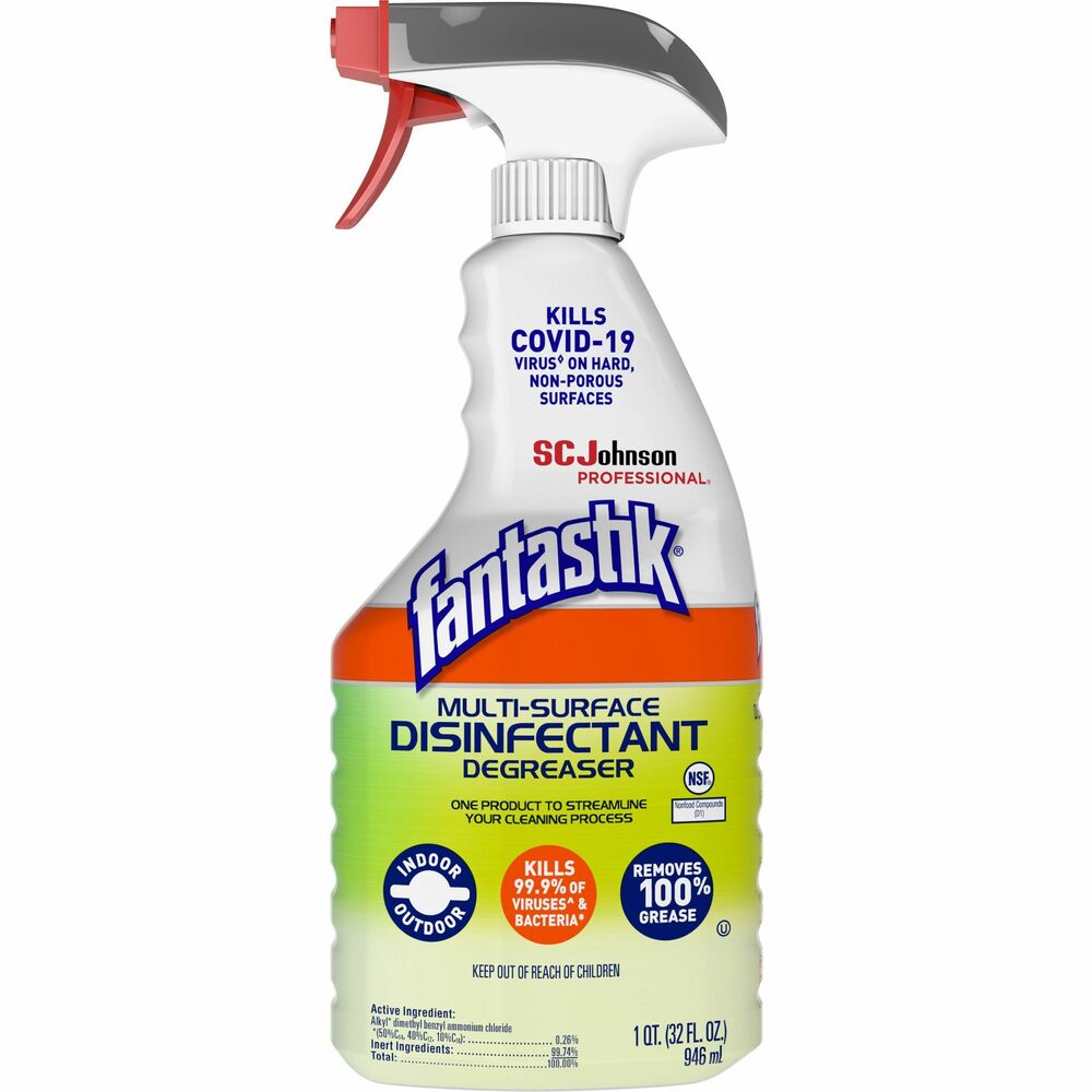 SJN311836 - When used as directed, this multisurface cleaner kills 99.9 percent of bacteria as it cleans greasy kitchen soils and kills the viruses that cause the common cold, flu and influenza A virus. It also wipes out tough grease and grime to keep kitchens cleaner. Easy-to-use design requires you to simply spray on and wipe off with no rinsing required. Plus, it leaves a fresh scent behind with no smeary residue. Cleaner is perfect for removing grease grime, fingerprints, smoke film, adhesive, floor wax and more.