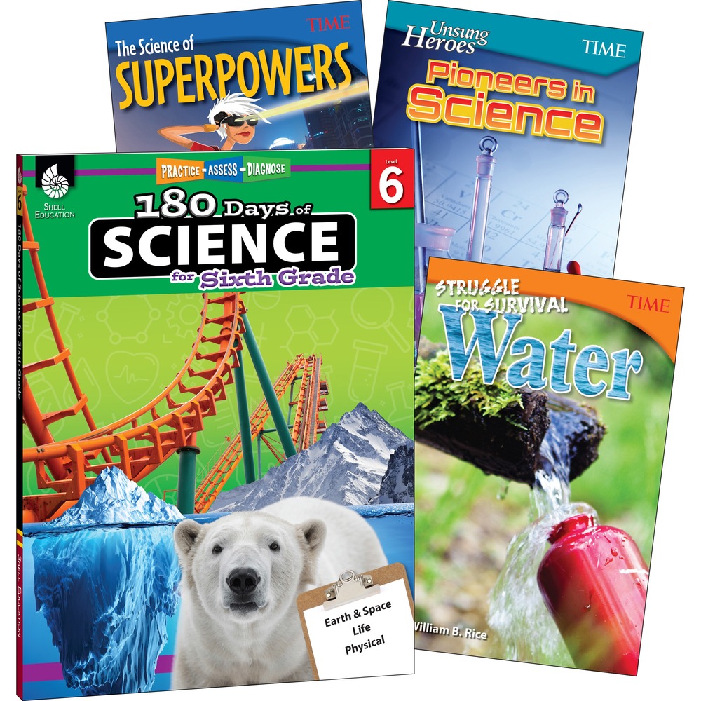 SHL118407 - Set the foundation for reading success while teaching the essential science and STEM concepts students need to know at their grade level with this book set. Comprehensive material covers the three strands of science, including life science, physical science, and Earth and space science. The science workbook offers 180 days of fun, daily science activities. Three nonfiction science books contain simple text and bright images to help beginning readers understand basic science concepts. The fun, simple science experiments support hands-on learning to truly engage budding young scientists. Book set includes 180 Days of Science for Sixth Grade, The Science of Superpowers, Struggle for Survival: Water, and Unsung Heroes: Pioneers in Science.
