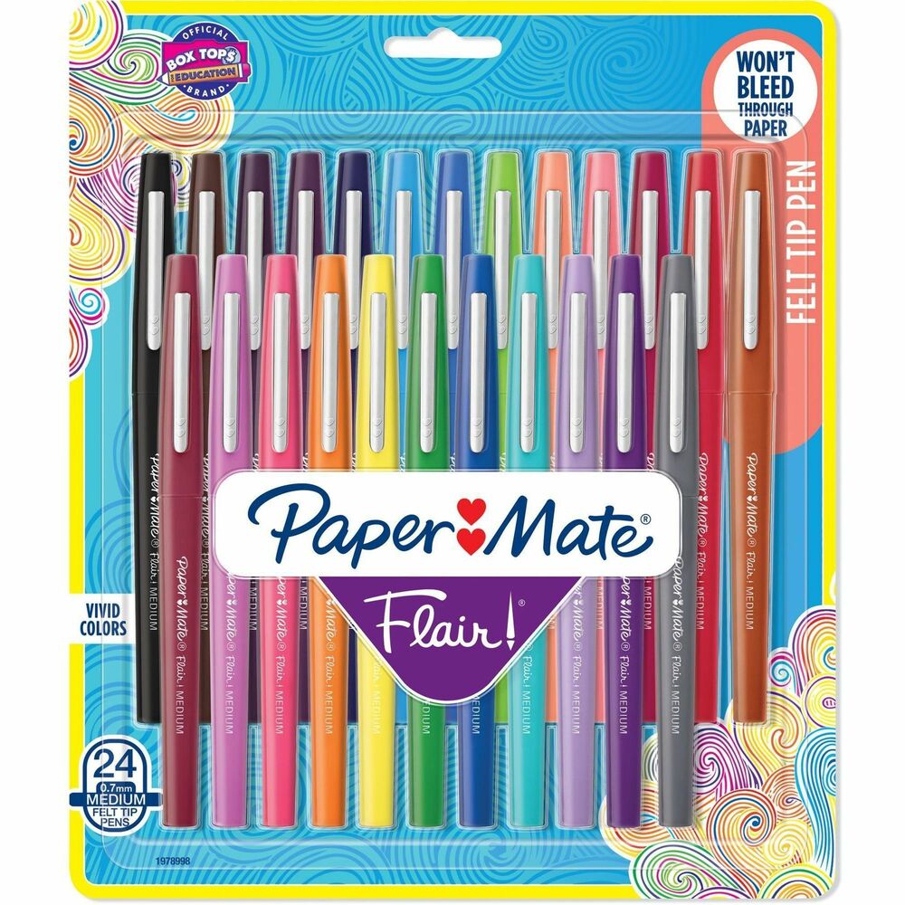 PAP1978998 - Boost your writing fun-factor with these Flair Felt Tip Pens - Medium Point. Smear-resistant ink won't bleed through the page so write away. Medium point (0.7mm) writes in bold, colorful lines so your self-expression makes a major statement. Color-matching barrels add a mix of color to your writing utensils. Point guard prevents the tip from fraying so you can write to your heart's content. Take notes, draw, doodle and be creative by using these colorful pens that help your writing stand out. More from the ManufacturerRebate: $25 Visa Card with $75 Newell Brands Buy View Rebate Details