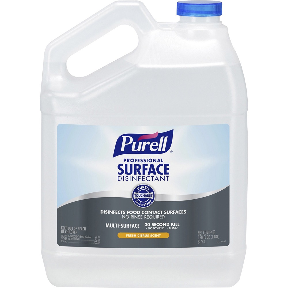 GOJ434204 - Formulated for convenience and ease-of-use, Purell Professional Surface Disinfectant delivers powerful germ-kill on the surfaces people touch most. It kills 99.9 percent of viruses and bacteria - including cold and flu, strep, norovirus, Listeria, MRSA, VRE and human coronavirus. Designed to accelerate the germ-killing power of alcohol, it dissipates quickly and cleanly with no streaks or sticky residue. Light, citrus fragrance gives you the peace of mind to use around others. PURELL Professional Surface Disinfectant is formulated to kill germs on both hard and soft surfaces - no rinsing required even on food-contact surfaces. More from the Manufacturer
