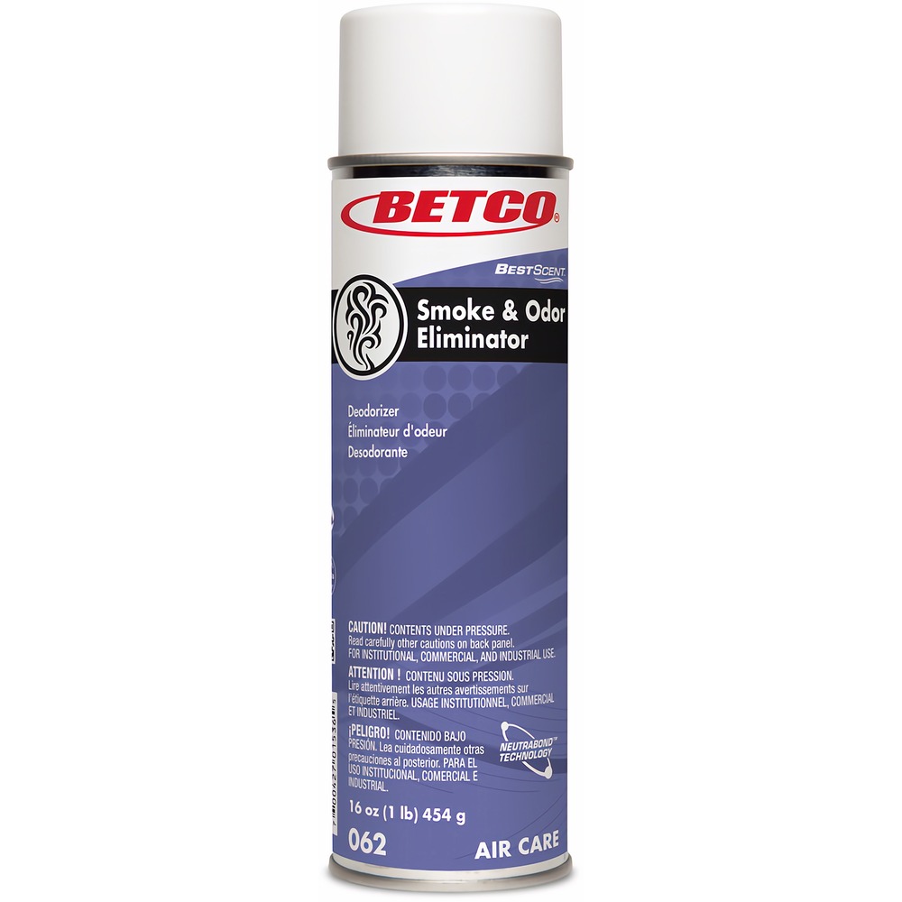 BET0622300 - BestScent Smoke and Odor Eliminator Aerosol eliminates the toughest smoke and burnt odors in any room with Neutrabond malodor counteractant technology and specially blended fragrances. Water-based, deodorizing aerosol sprays a fine mist and leaves a fresh, natural fragrance behind. Scent is a proprietary blend of floral and fruit fragrance. Convenient, spray-through cap makes it easier to use. Ultra-dry formula allows extended suspension time. Low VOC content is compliant in all 50 states.