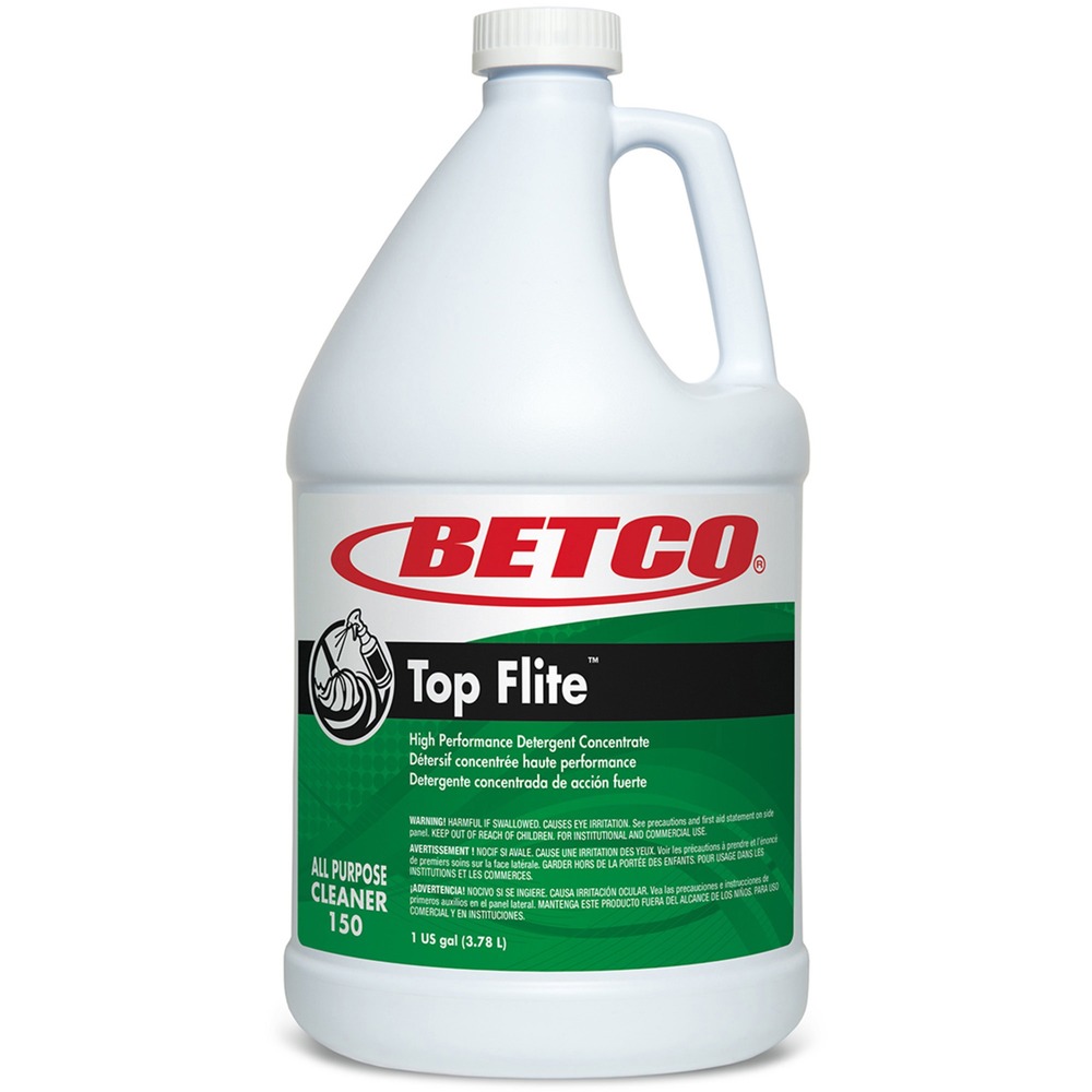 BET1500400 - Clean and deodorize most water-washable surfaces with this advanced formula. Formulated without butyl or inorganic phosphates, Top Flite All-Purpose Cleaner will not harm most surfaces. Versatile, rinse-free detergent is great for mop-and-bucket, spray or sponge applications. It suspends the toughest soils and prevents them from redepositing on the surface. It is extremely effective in hard water. Use this multipurpose cleaner every day for floors and spray-and-wipe cleaning. Dilution ratio is 1:20 for surfaces and 1:64 for floors. More from the Manufacturer