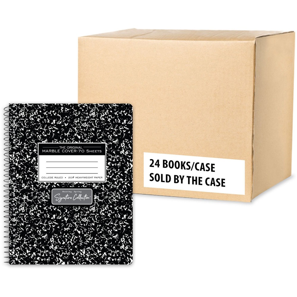 ROA10111CS - Part of the Roaring Springs Signature Collection, the Hardcover Wirebound Composition Book features the traditional black marble cover but with black wire binding so the pages lie flat while you work, take notes, draw and more. Cover includes lines in a center white space for you to write your class or project names. Smooth, white, heavyweight writing paper is college-ruled with a red margin for precise note-taking. Each 9-3/4" x 7-1/2" book contains 70 sheets of 20 lb. paper that is perforated to tear out easily. Ends of the spiral wire are coil-locked for snag-proof performance.