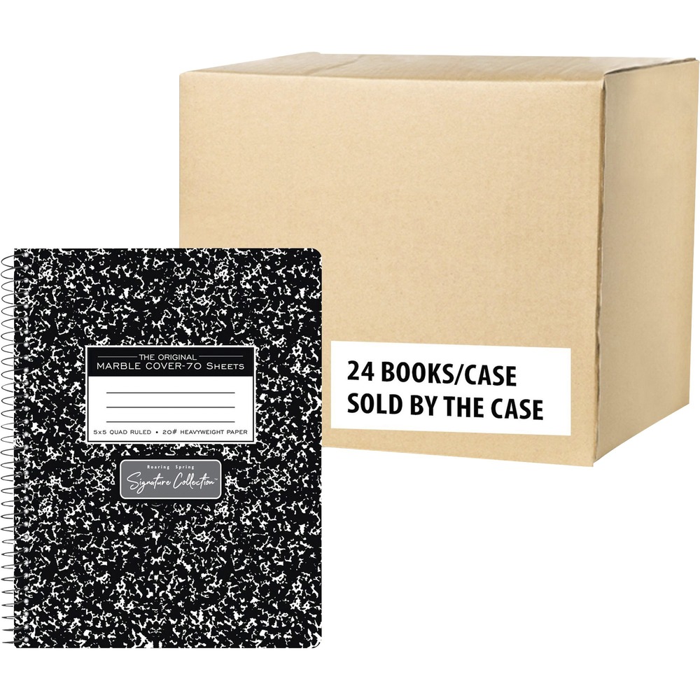 ROA10113CS - Part of the Roaring Springs Signature Collection, the Hardcover Wirebound Composition Book features the traditional black marble cover but with black wire binding so the pages lie flat while you work, take notes, draw and more. Cover includes lines in a center white space for you to write your class or project names. Smooth, white, heavyweight writing paper is quad-ruled for advanced note-taking. Each 9-3/4" x 7-1/2" book contains 70 sheets of 20 lb. paper that is perforated to tear out easily. Ends of the spiral wire are coil-locked for snag-proof performance.