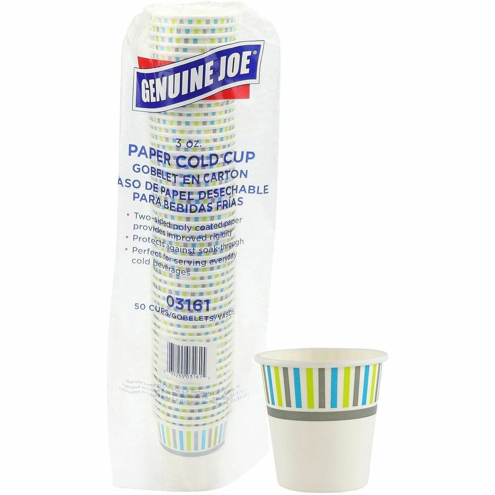 GJO03161 - Cold paper cups feature a two-sided coating that improves rigidity to prevent messy spills. Durable design also protects against soak-through to hold liquids for longer. Disposable material allows quick cleanup after each use. Cold cups are perfect for serving everyday cold beverages.