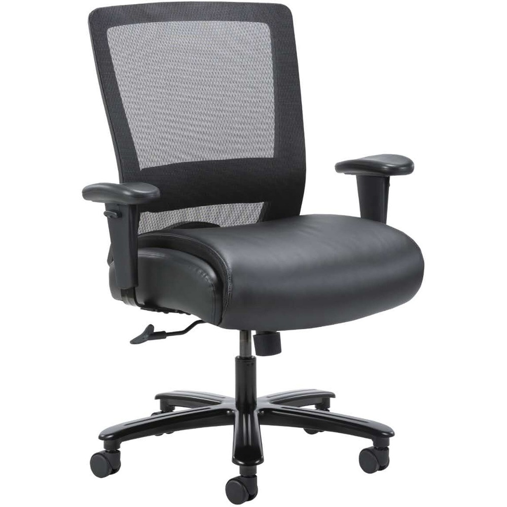LLR03207 - Heavy-duty mesh task chair makes the perfect companion to any office, boardroom or study. Its 400 lb. weight capacity ensures a comfortable sitting experience with a broad range of body types. Its seat is elegantly upholstered in black leather infused with polyurethane for added pliability and extra softness and features a soft pillowtop cushion for added comfort. Mesh back allows the cushion to breath with no moisture buildup. Arms adjust in height from 26 to 29-1/2". Task chair features pneumatic gas-lift seat-height adjustment from 21" to 24-1/2" , heavy-duty spring tilt mechanism and tilt tension control. All of this comfort sits atop a large, 29" steel base with five large, heavy-duty casters. Seat measures 21-1/2" wide x 19-1/2" deep. Back size is 21-1/2" wide x 23" high.