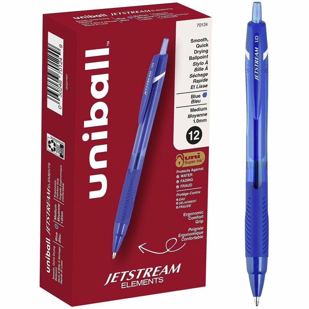 UBC70124 - Inspire creativity with Jetstream Elements Ballpoint Pens from uniball with a 1.0mm medium point. Available in a wide assortment of colorful ink options, these pens feature an innovative hybrid ink that combines the quick-drying properties of a ballpoint with the smoothness and vibrancy of a gel pen. Whether it's color-coding notes and lists or uniquely embellishing fun and creative writing projects, these JETSTREAM ELEMENTS ballpoint pens are suitable for a variety of projects. A contoured grip ensures greater comfort for extended writing and creating. uni Super Ink technology forms a strong bond with the paper, protecting your work from water, fading and fraud. You are simply left with exceptionally smooth and crisp lines. JETSTREAM ELEMENTS ballpoint pens give all of your ideas a burst of brilliant color.