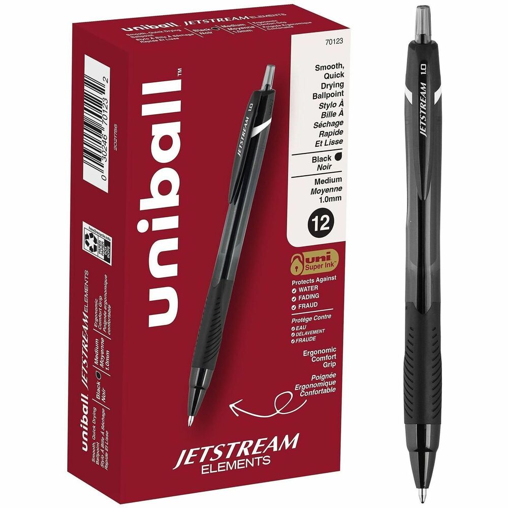 UBC70123 - Inspire creativity with Jetstream Elements Ballpoint Pens from uniball with a 1.0mm medium point. Available in a wide assortment of colorful ink options, these pens feature an innovative hybrid ink that combines the quick-drying properties of a ballpoint with the smoothness and vibrancy of a gel pen. Whether it's color-coding notes and lists or uniquely embellishing fun and creative writing projects, these JETSTREAM ELEMENTS ballpoint pens are suitable for a variety of projects. A contoured grip ensures greater comfort for extended writing and creating. uni Super Ink technology forms a strong bond with the paper, protecting your work from water, fading and fraud. You are simply left with exceptionally smooth and crisp lines. JETSTREAM ELEMENTS ballpoint pens give all of your ideas a burst of brilliant color.