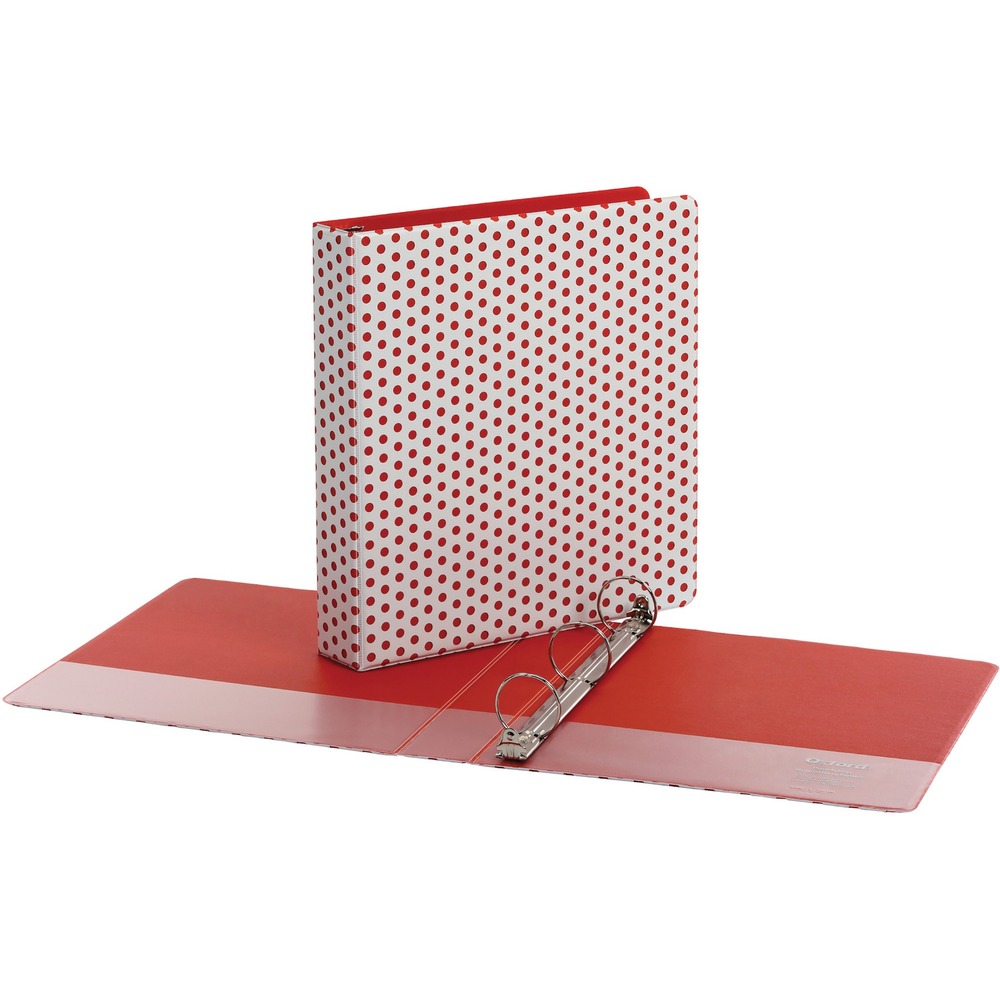 OXF42650 - Binder features a bold optical print to add unique style to your day. Back-mounted, 1-1/2" rings hold up to 350 pages and allow your pages to lie flat when opened for easier viewing. Two interior pockets provide convenient storage for your loose papers. Binder is perfect for storing projects, presentations, documents, files and more.