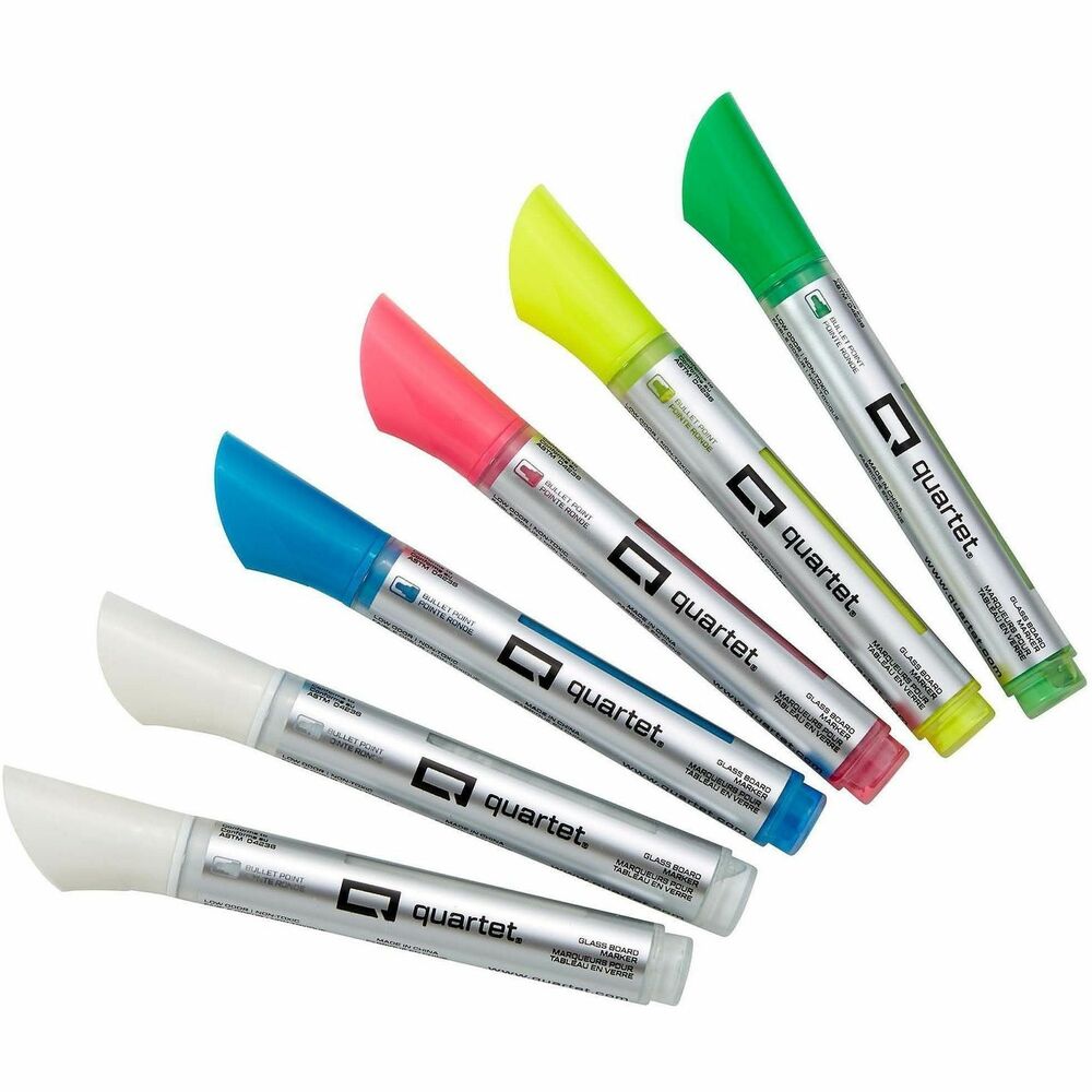 QRT79559Q - Markers feature bright, neon ink for excellent visibility on dark-colored and black glass boards. Pump-action, free-flowing ink delivery system ensures smooth laydown for consistent results. See-through ink gauge is located on the marker barrel to prevent unexpected runout. Bullet tip creates bold lines to ensure your message is visible on large glass boards.